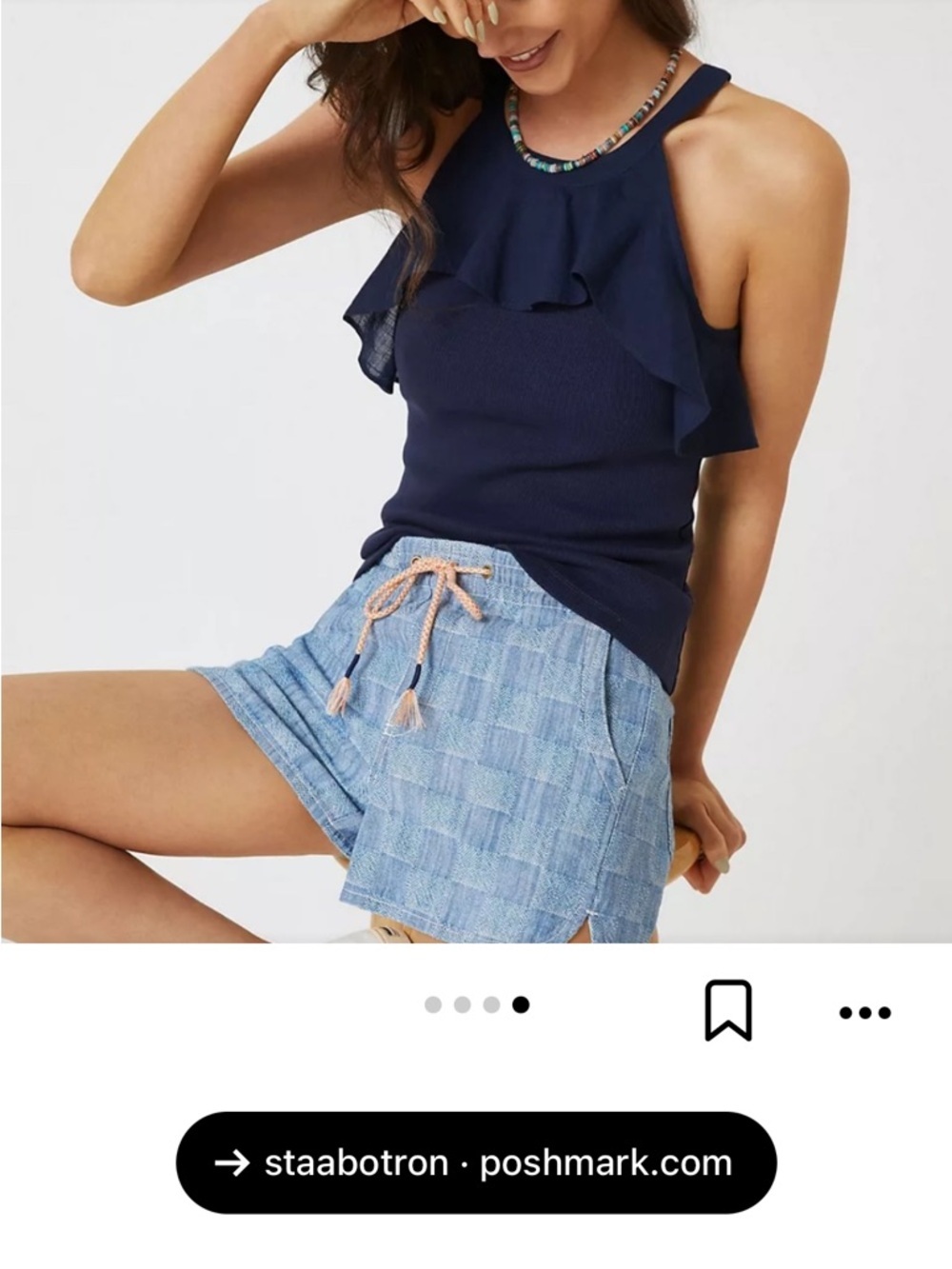 Maeve Navy Ruffle Halter Knit Tank - Picture 4 of 10